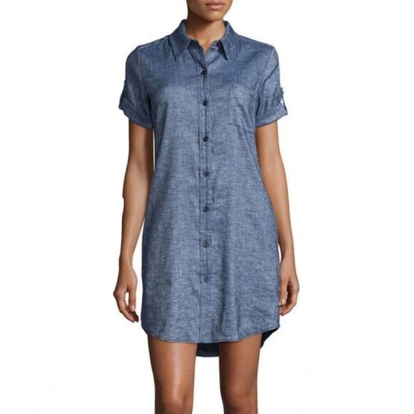 Theory Mayvine Linen Blend Button Up Shirt Dress - Picture 1 of 10